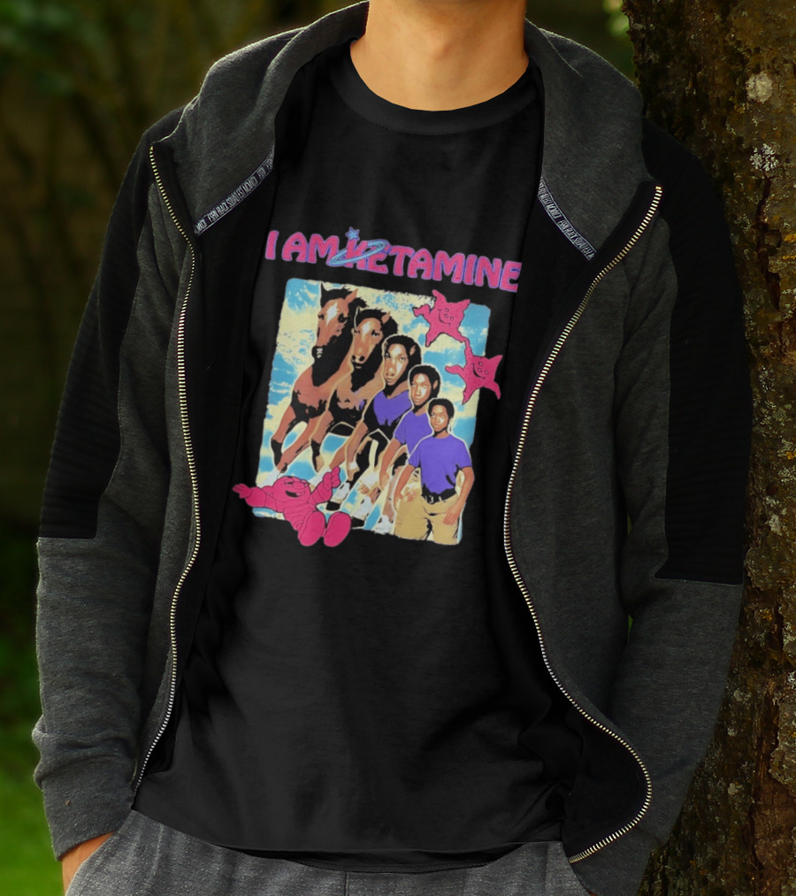 I AM KETAMINE Horse Morph Psychedelic Character Pink Stars T-Shirt