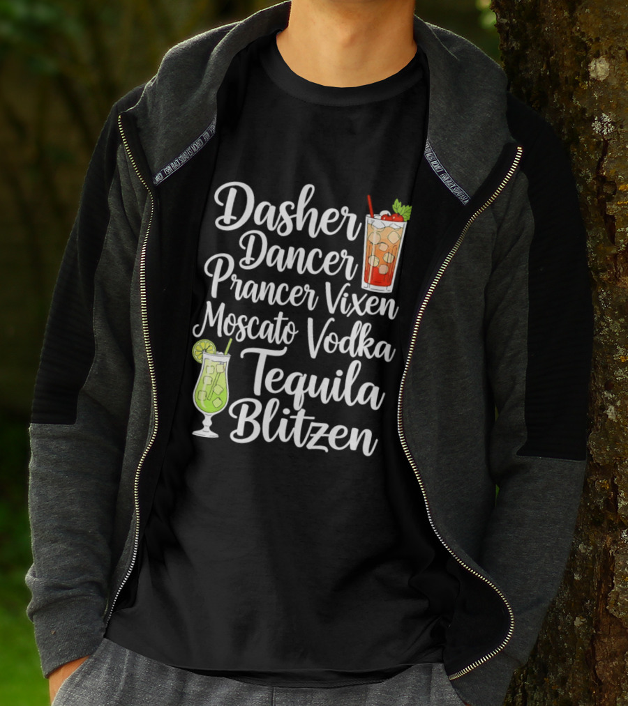 Dasher Dancer Prancer Vixen Moscato Vodka Tequila Blitzen Drinks Cocktail Glass T-Shirt
