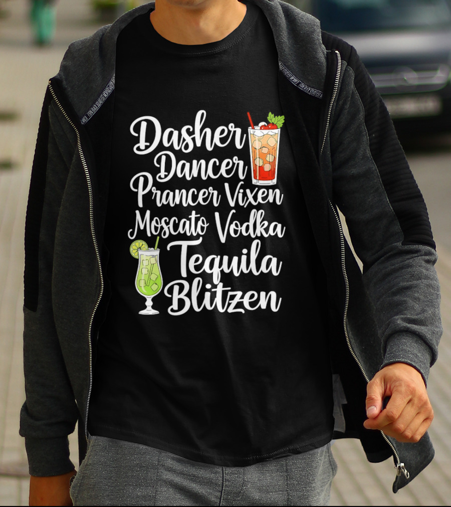Dasher Dancer Prancer Vixen Moscato Vodka Tequila Blitzen Drinks Cocktail Glass T-Shirt