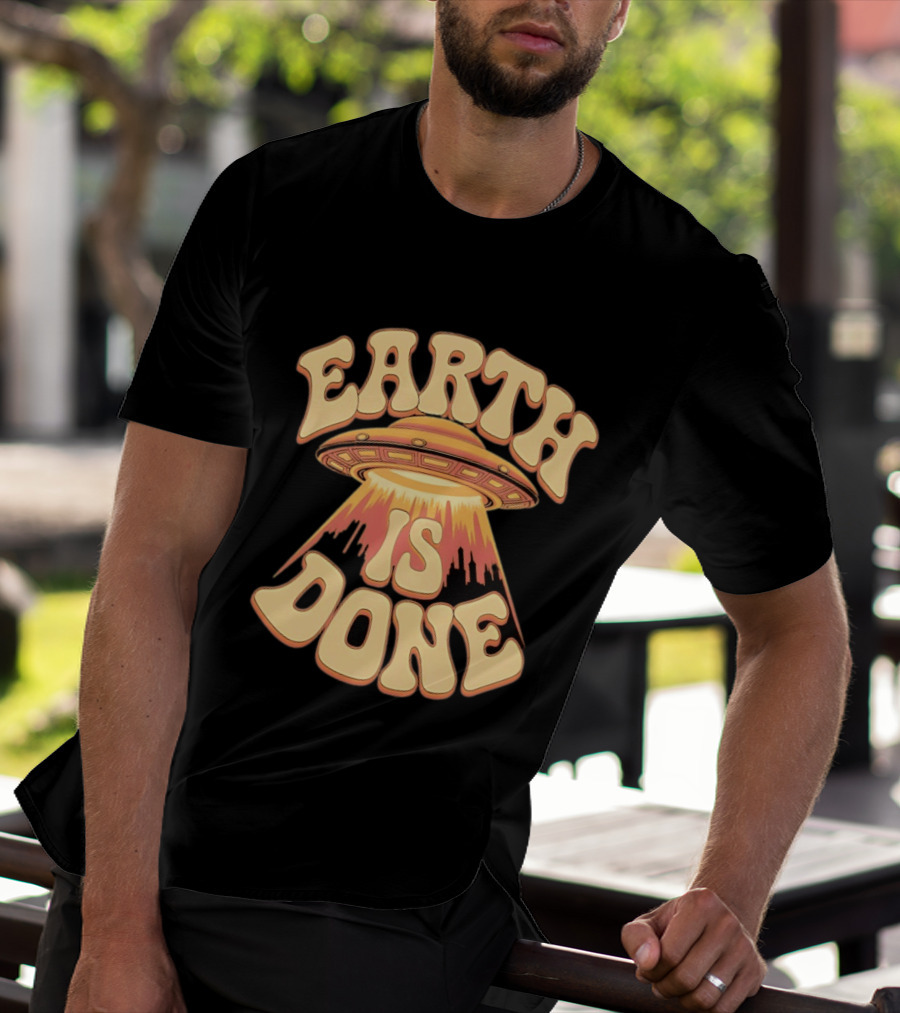 Earth Is Done UFO Spaceship Abducting City Skyline T-Shirt