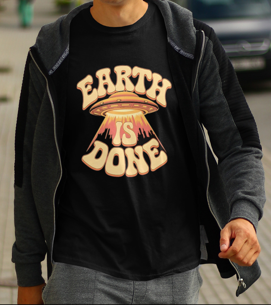Earth Is Done UFO Spaceship Abducting City Skyline T-Shirt