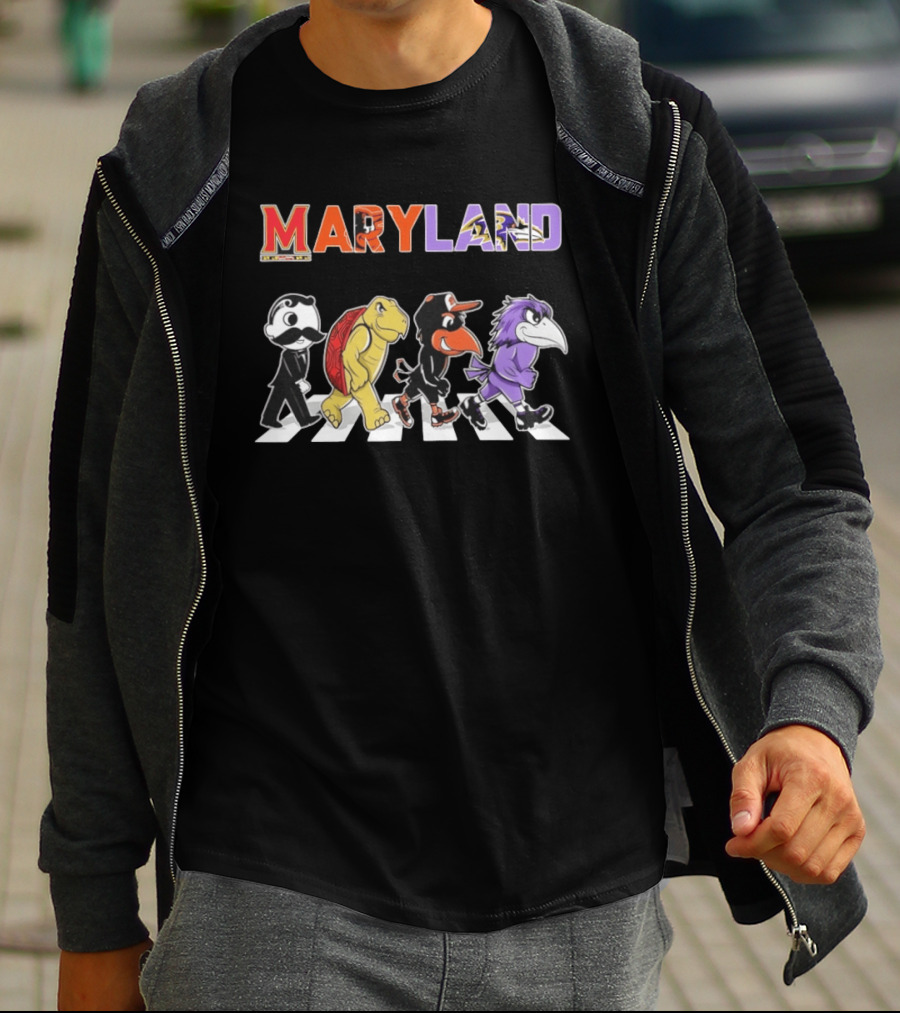 Maryland Baltimore Orioles Ravens Mascots Abbey Road Sports Characters T-Shirt