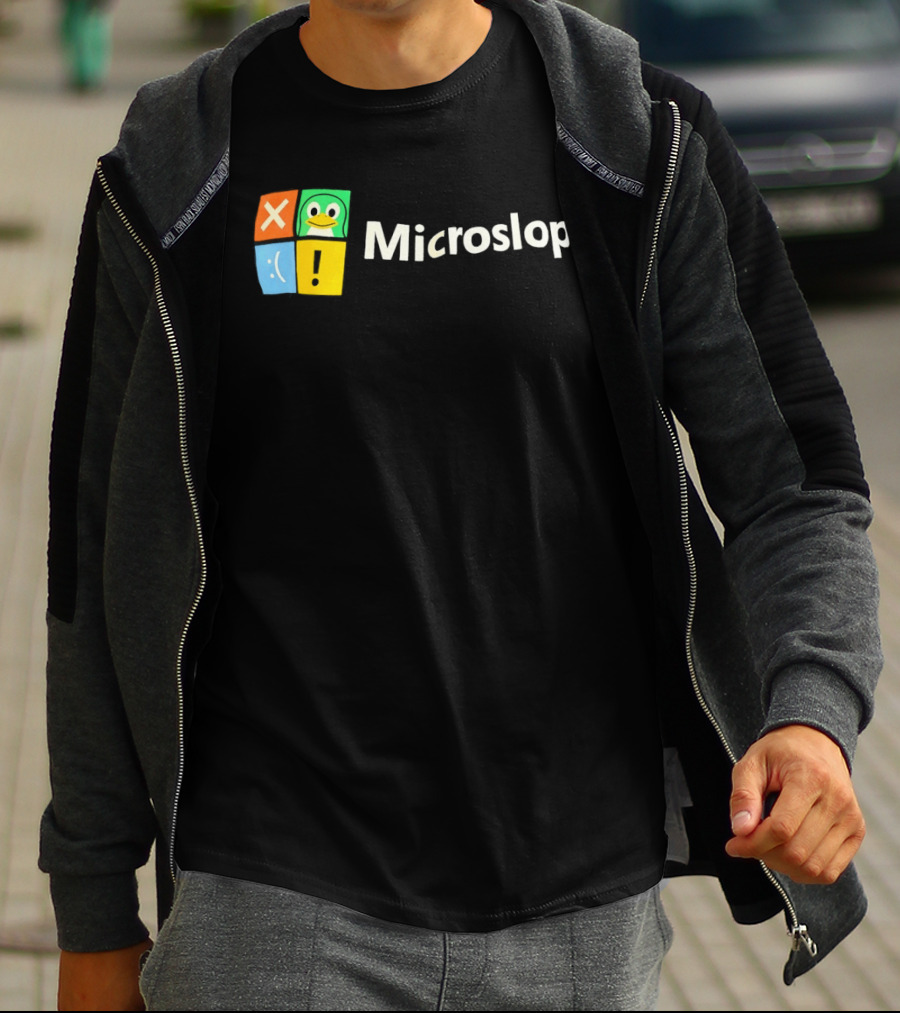 Microslop Parody Tux Penguin Windows Satire T-Shirt
