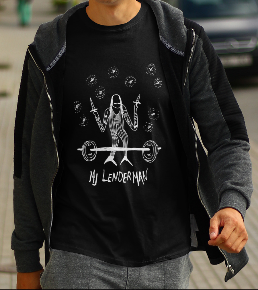 MJ Lenderman Barbell Weightlifting Holding Swords Fun Cartoon T-Shirt