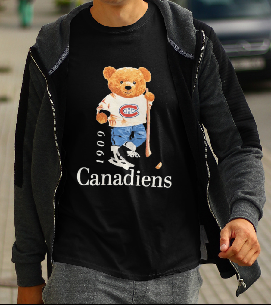 Montreal Canadiens 1909 Hockey Bear With Stick And Skates T-Shirt