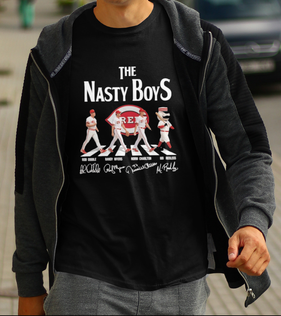 The Nasty Boys Cincinnati Reds Rob Dibble Randy Myers Norm Charlton Mr Redlegs Abbey Road Signatures T-Shirt