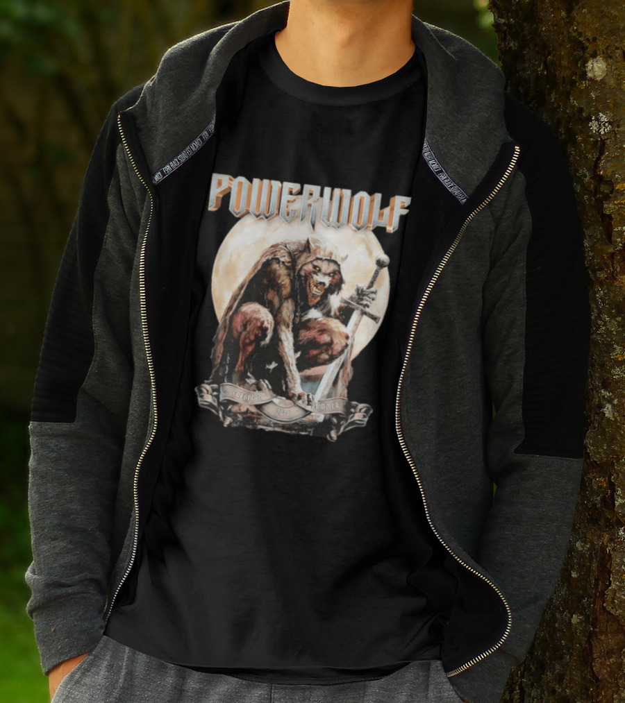 Powerwolf European Summer 2026 Heavy Metal Tour Werewolf Warrior Sword And Moon T-Shirt