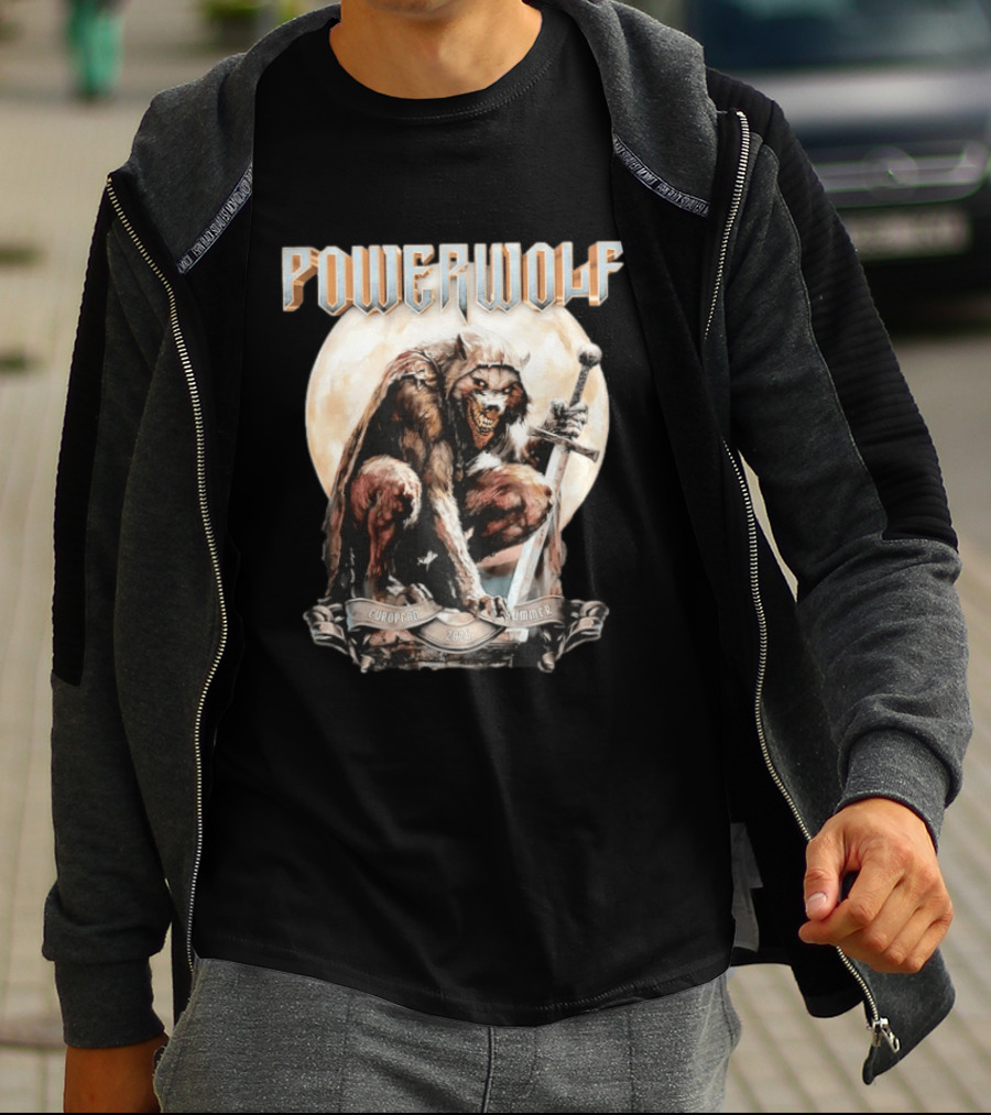 Powerwolf European Summer 2026 Heavy Metal Tour Werewolf Warrior Sword And Moon T-Shirt
