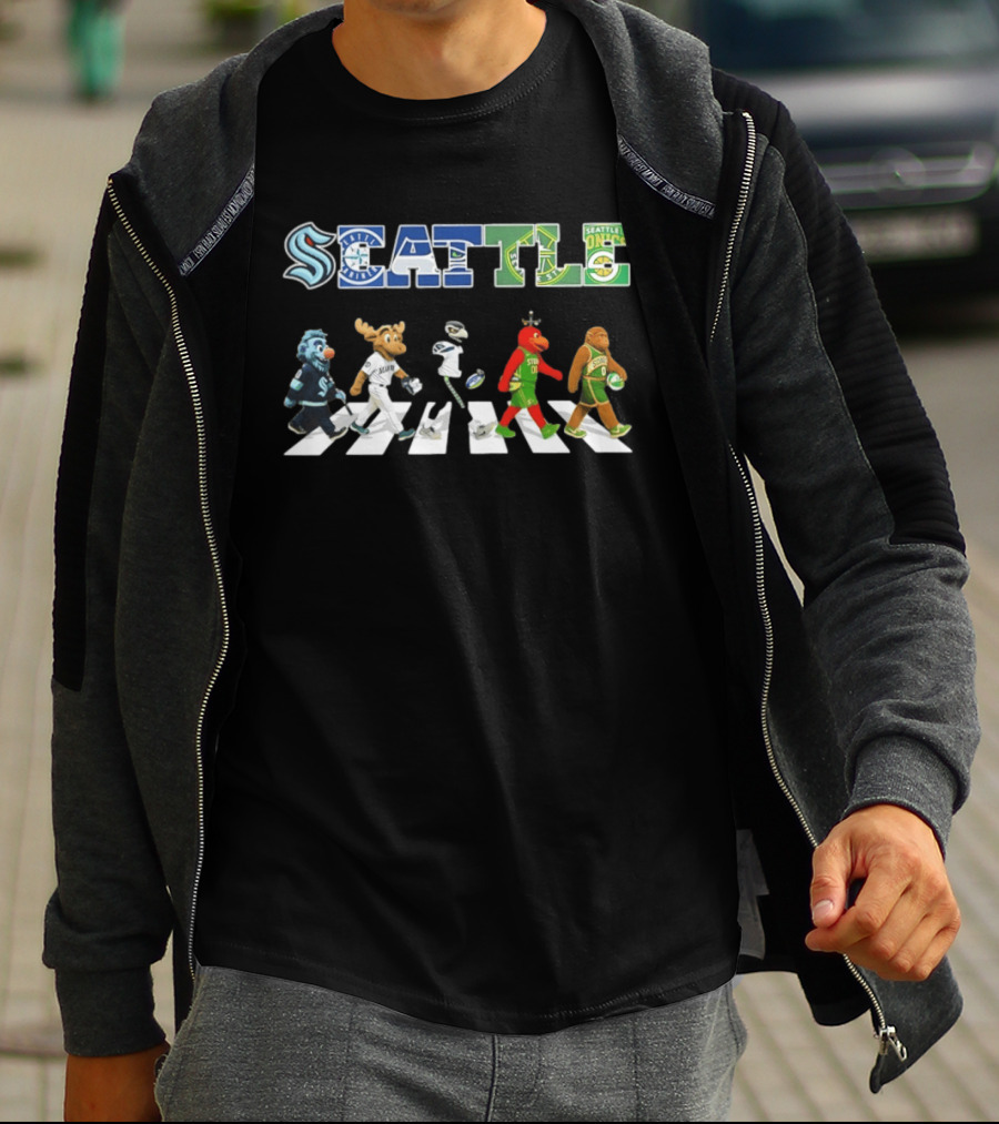 Seattle Kraken Mariners Seahawks Storm Sonics Mascots Abbey Road 2026 T-Shirt
