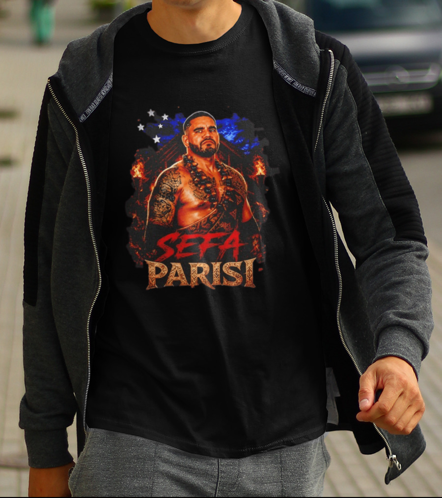 Sefa Parisi Samoan Wrestling Warrior With Tattoo And Tiki Torch T-Shirt
