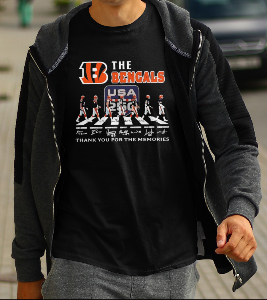 The Bengals James Brooks Boomer Esiason Anthony Munoz Ken Riley Ken Anderson Isaac Curtis Lemar Parrish USA 82 Thank You For The Memories T-Shirt