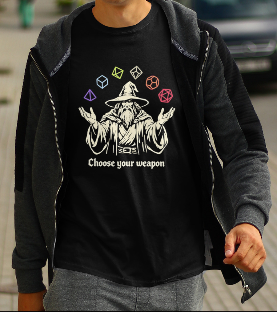 Wizard Juggling DnD Dice Choose Your Weapon T-Shirt