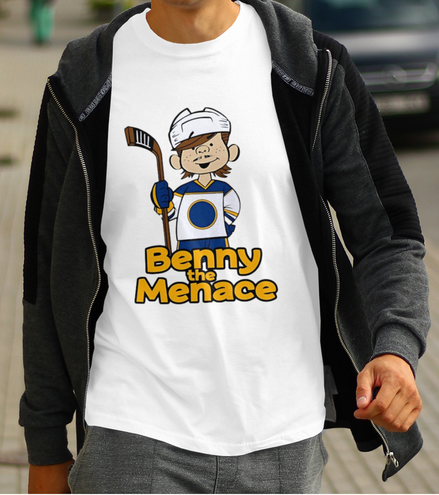 Benny The Menace Jordan Binnington St Louis Blues NHL Hockey Player Cartoon T-Shirt