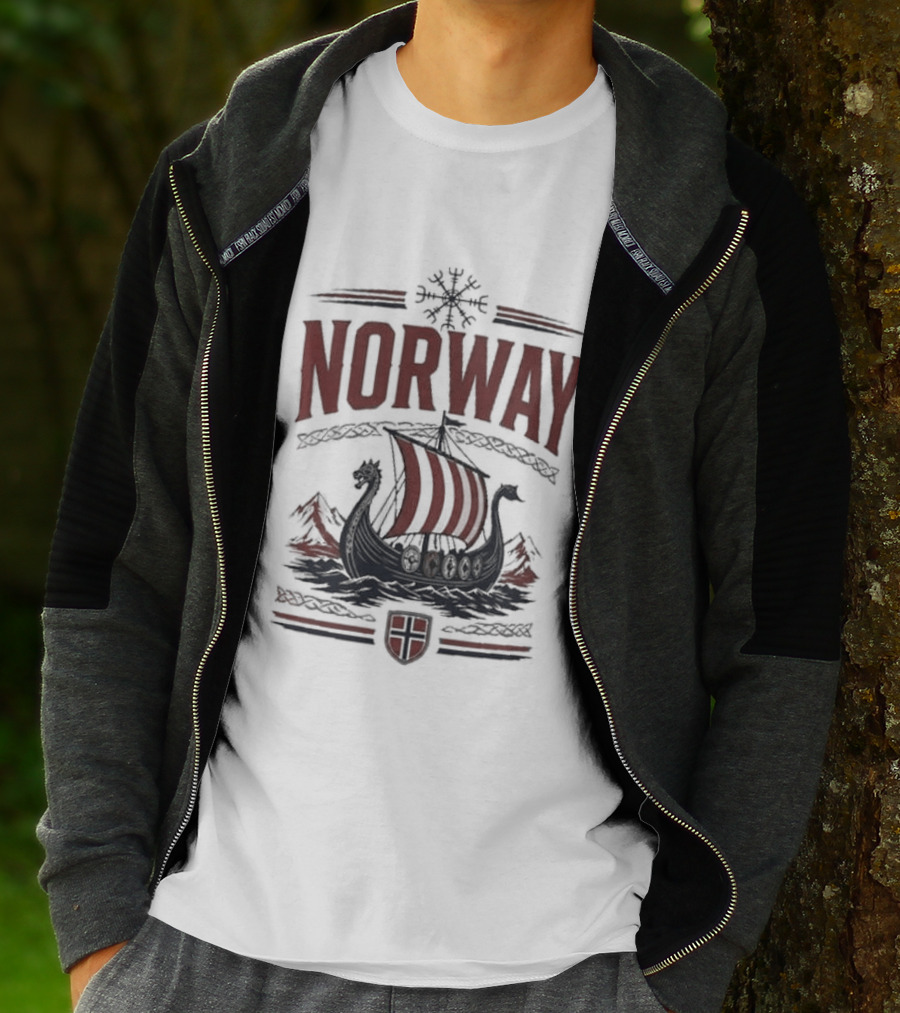 Norway Viking Ship Emblem With Shield T-Shirt
