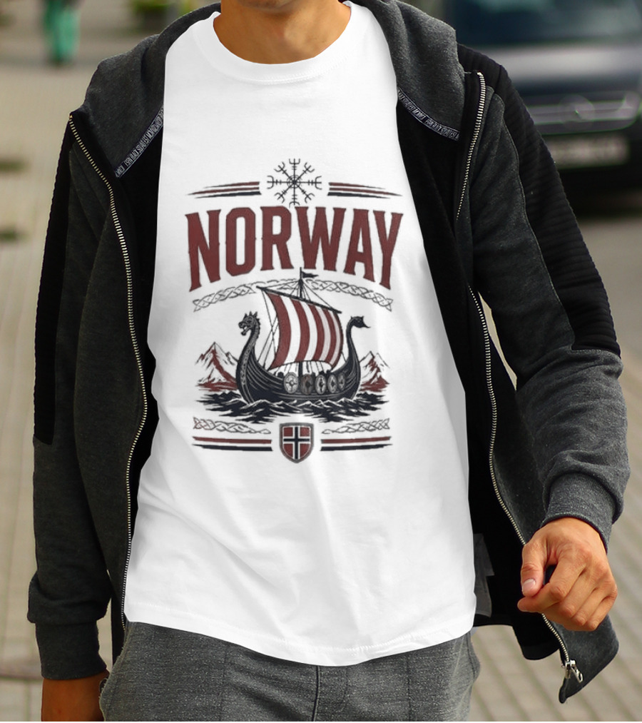 Norway Viking Ship Emblem With Shield T-Shirt