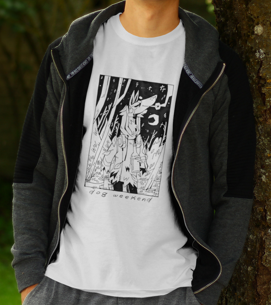 Dog Woods Weekend Forest Scene With Moon And Trees T-Shirt