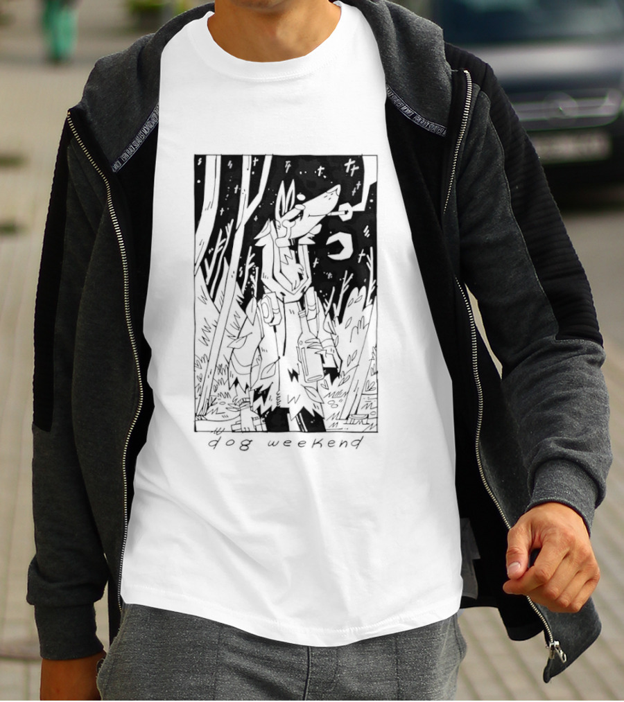 Dog Woods Weekend Forest Scene With Moon And Trees T-Shirt