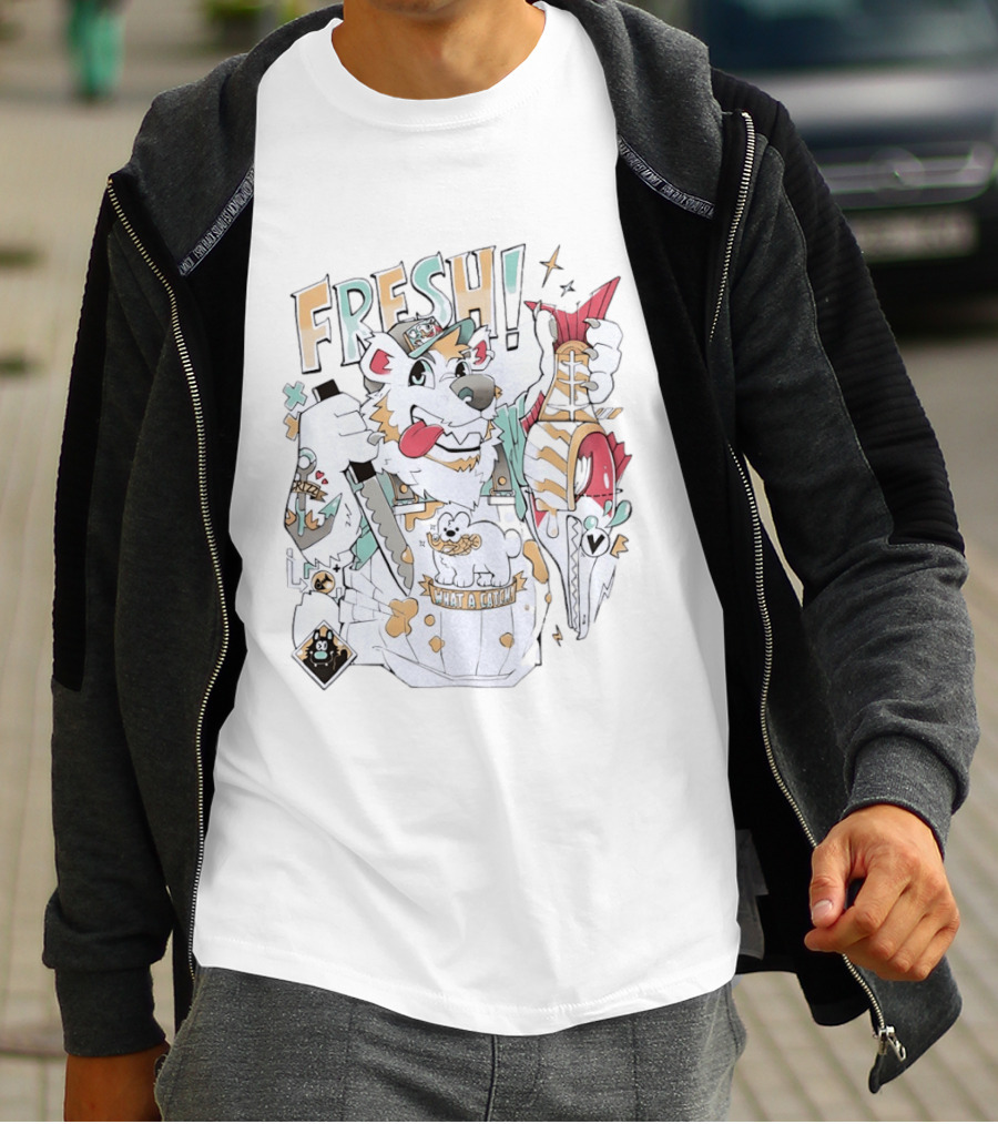 FRESH Polar Bear What A Catch With Fish Animation T-Shirt