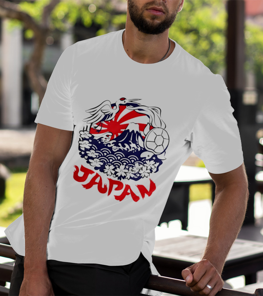 Japan Mt Fuji Crane Turtle Sakura Rising Sun Symbolism T-Shirt