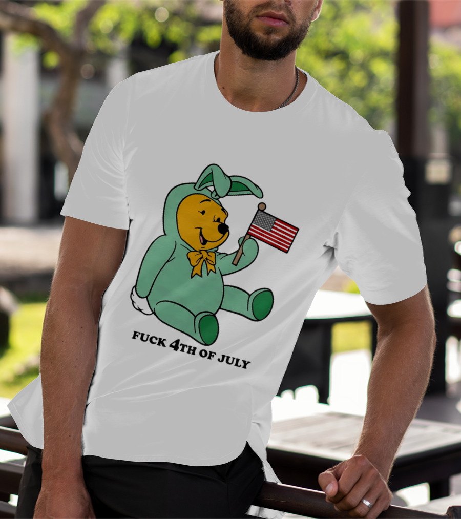 Winnie The Pooh Bunny Costume With Black American Flag And 4th Of July T-Shirt