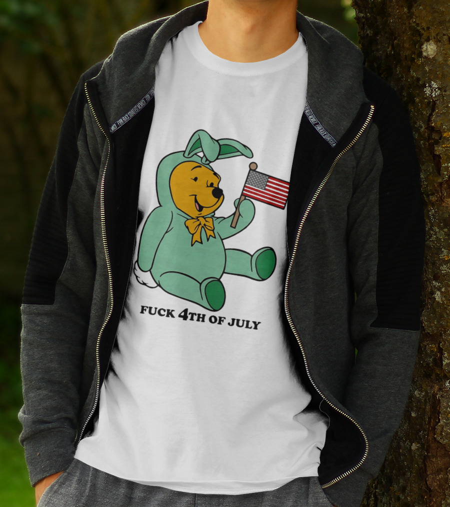 Winnie The Pooh Bunny Costume With Black American Flag And 4th Of July T-Shirt