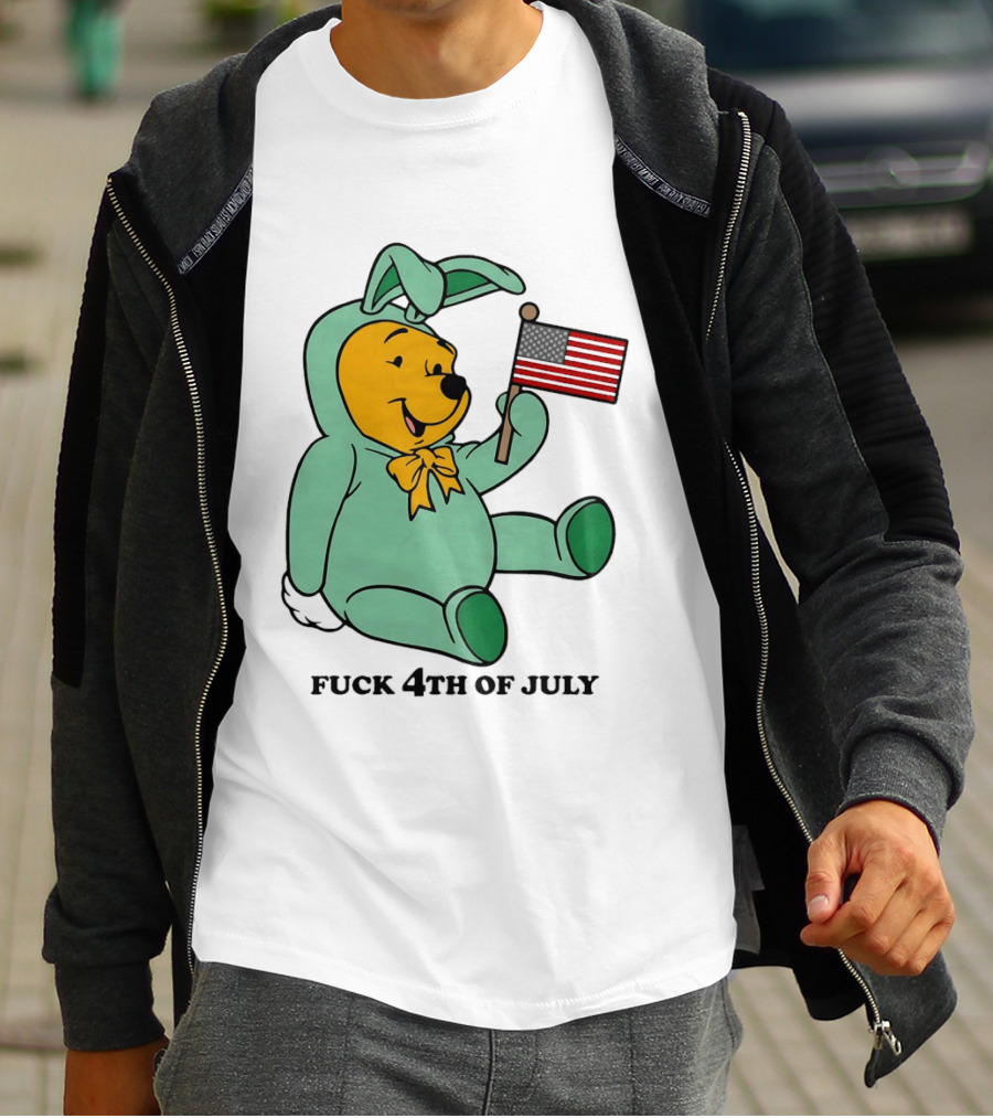 Winnie The Pooh Bunny Costume With Black American Flag And 4th Of July T-Shirt