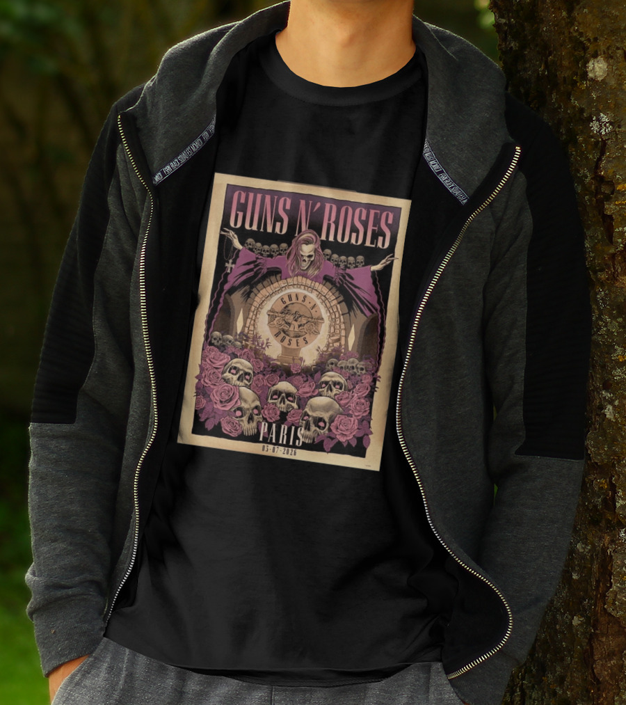 Guns N' Roses Paris 2026 Accor Arena July 3 Event With Skulls And Roses T-Shirt