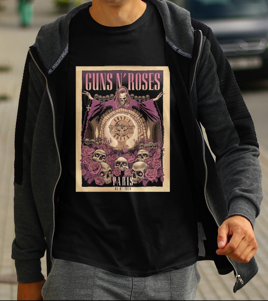 Guns N' Roses Paris 2026 Accor Arena July 3 Event With Skulls And Roses T-Shirt