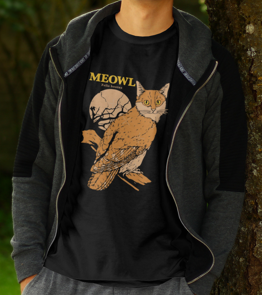 Meowl Felis Hootus Cat Owl Fusion With Moon T-Shirt