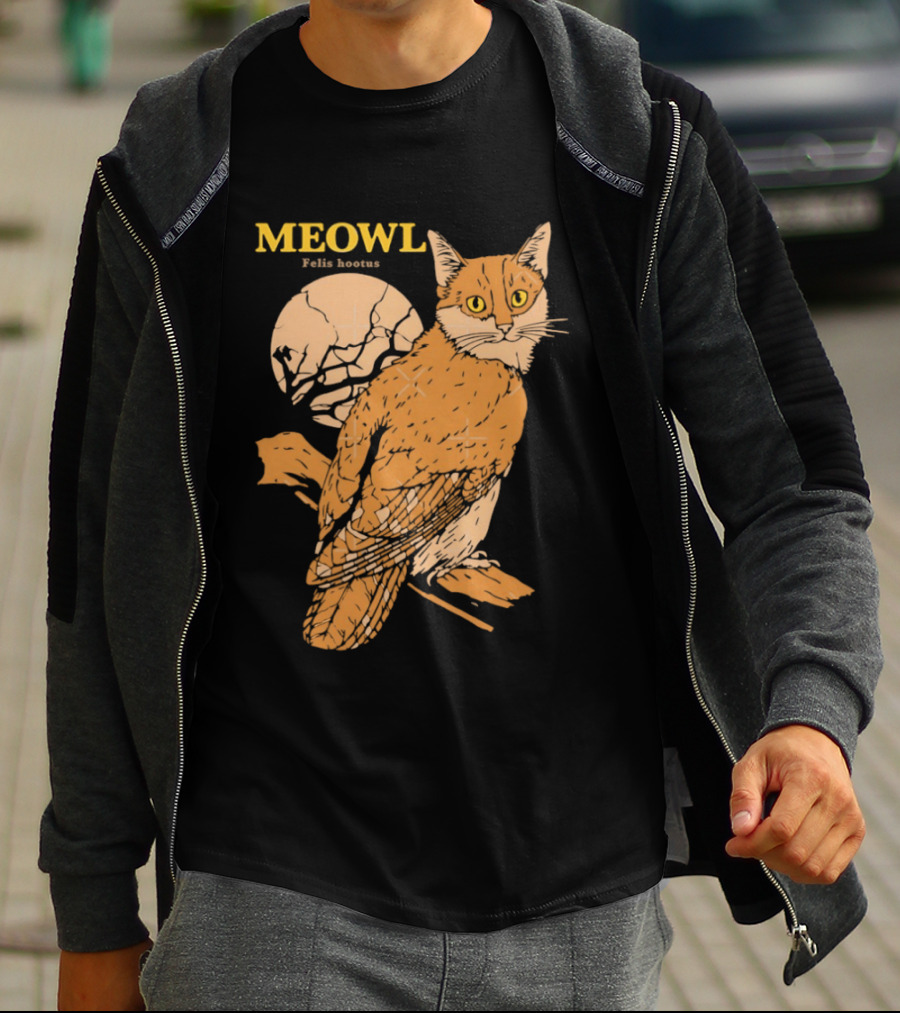 Meowl Felis Hootus Cat Owl Fusion With Moon T-Shirt