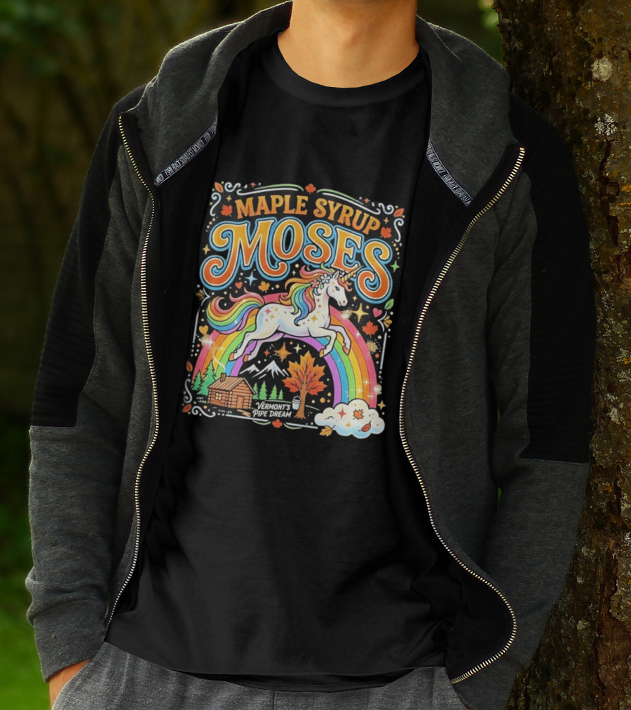 Maple Syrup Moses Rainbow Unicorn Vermont's Pipe Dream T-Shirt