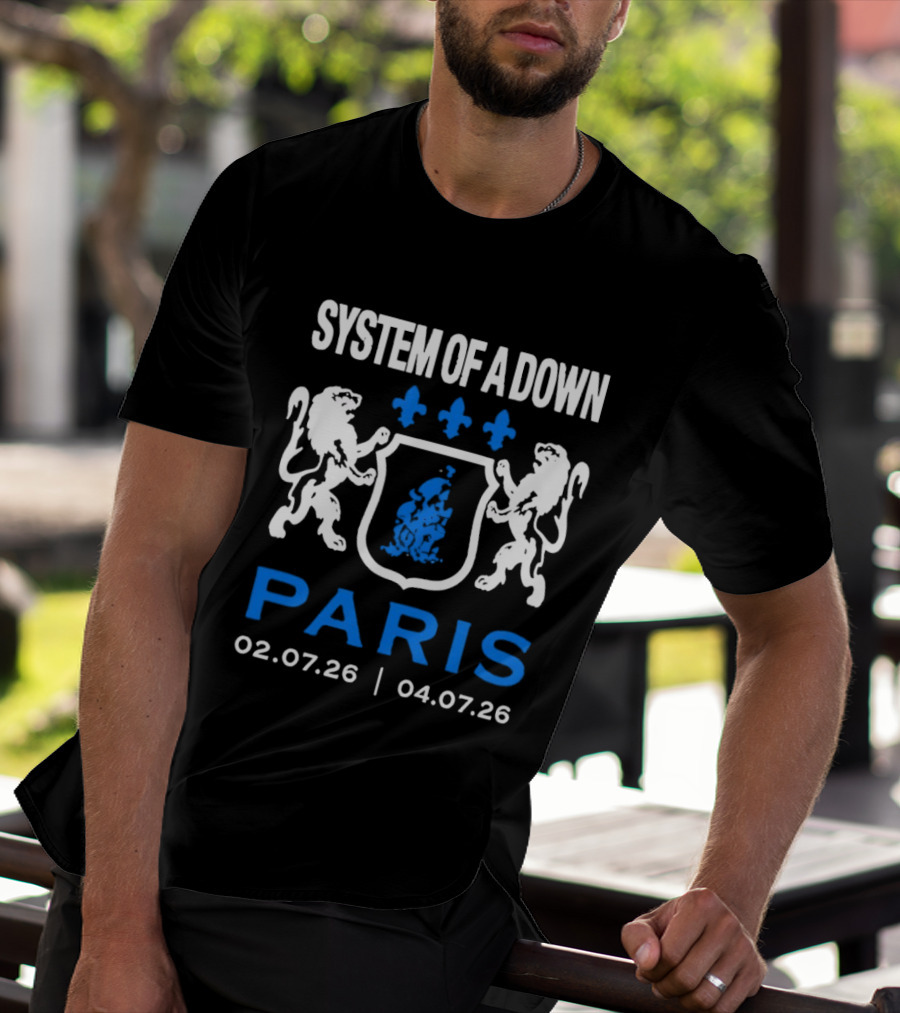 System Of A Down Paris Concert July 2026 Heraldic Crest Lions 02.07.26 04.07.26 T-Shirt
