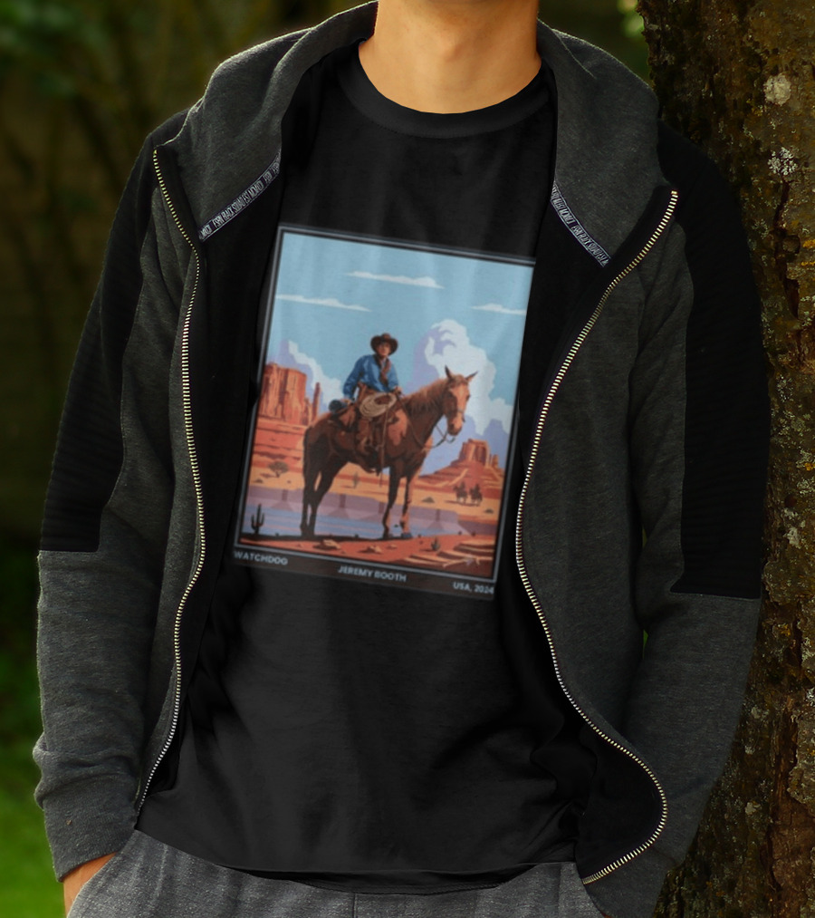 Dog Jeremy Booth USA 2020 Cowboy And Horse Desert Scene T-Shirt
