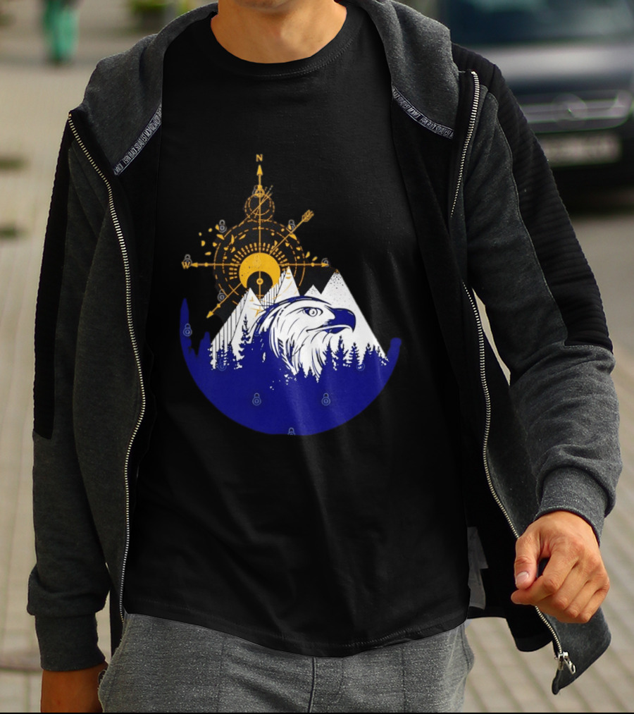 Eagle And Compass With Mountain Forest T-Shirt