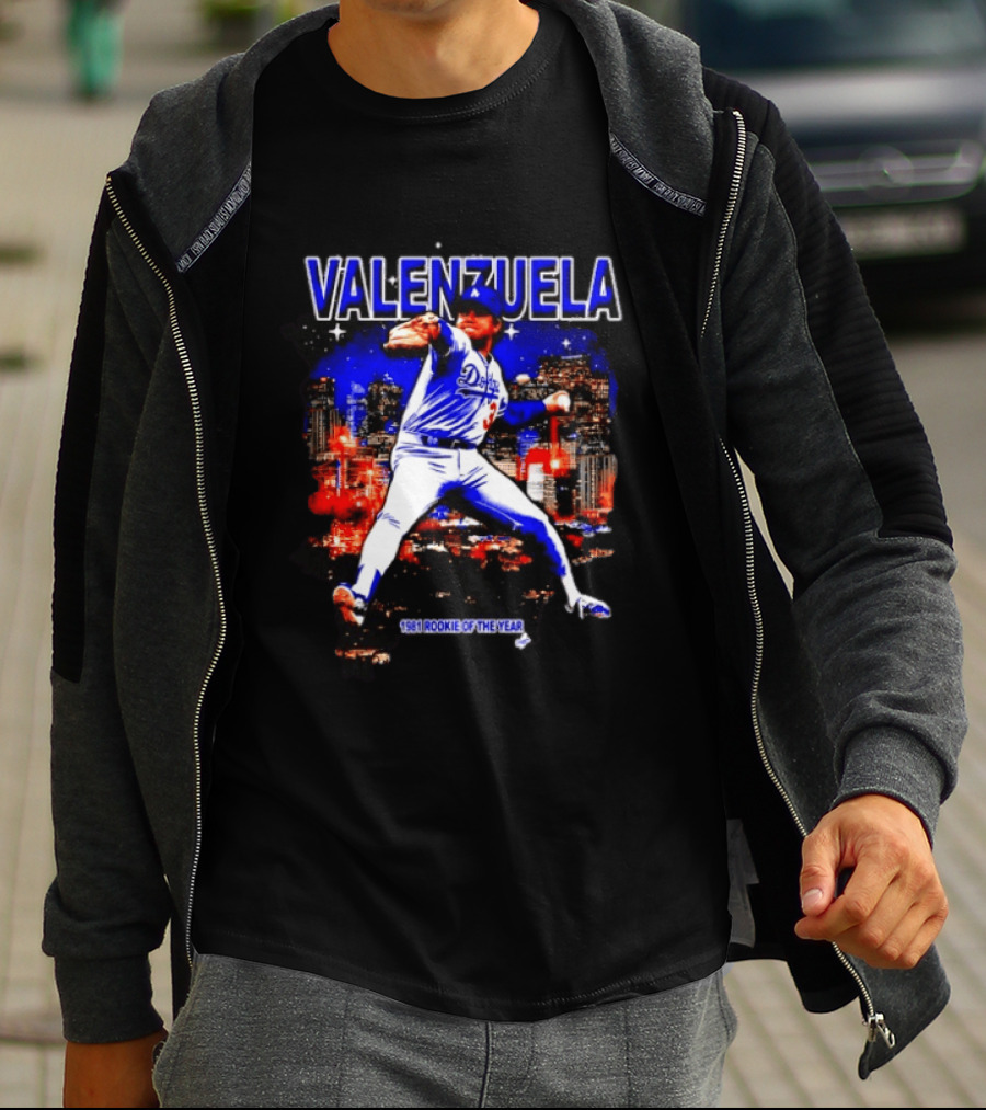 Fernando Valenzuela Dodgers 1981 Rookie Of The Year City Skyline T-Shirt
