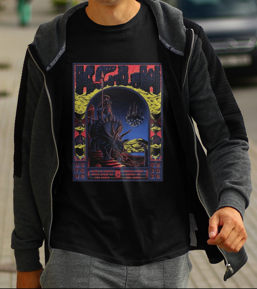 King Gizzard And The Lizard Wizard US Tour 2026 Dinosaur Knight Fantasy Bueno Vista Queens August T-Shirt