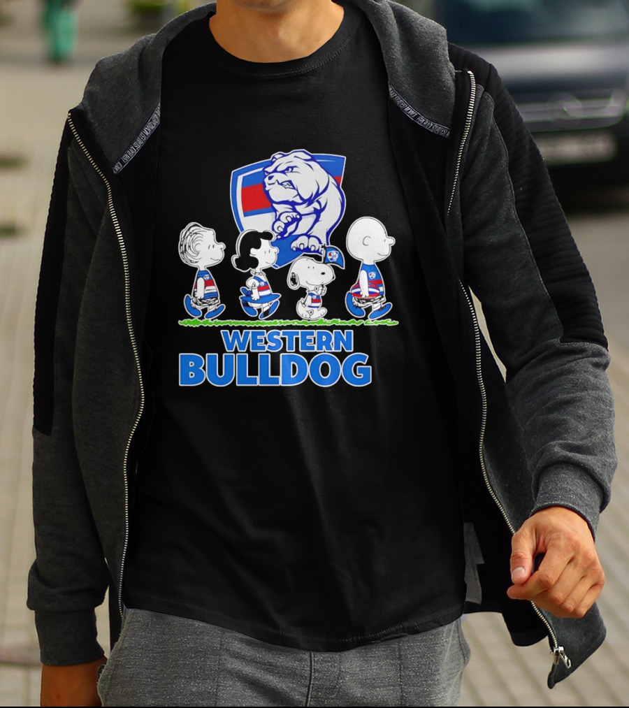 Peanuts Snoopy Charlie Brown Western Bulldogs AFL Team Lucy Schroeder T-Shirt