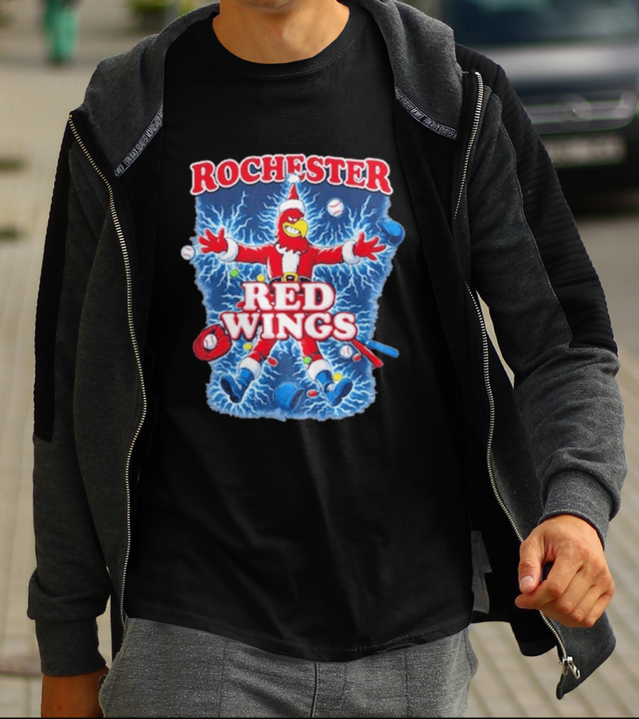 Rochester Red Wings Holiday Meltdown Christmas Santa Bird With Baseball T-Shirt