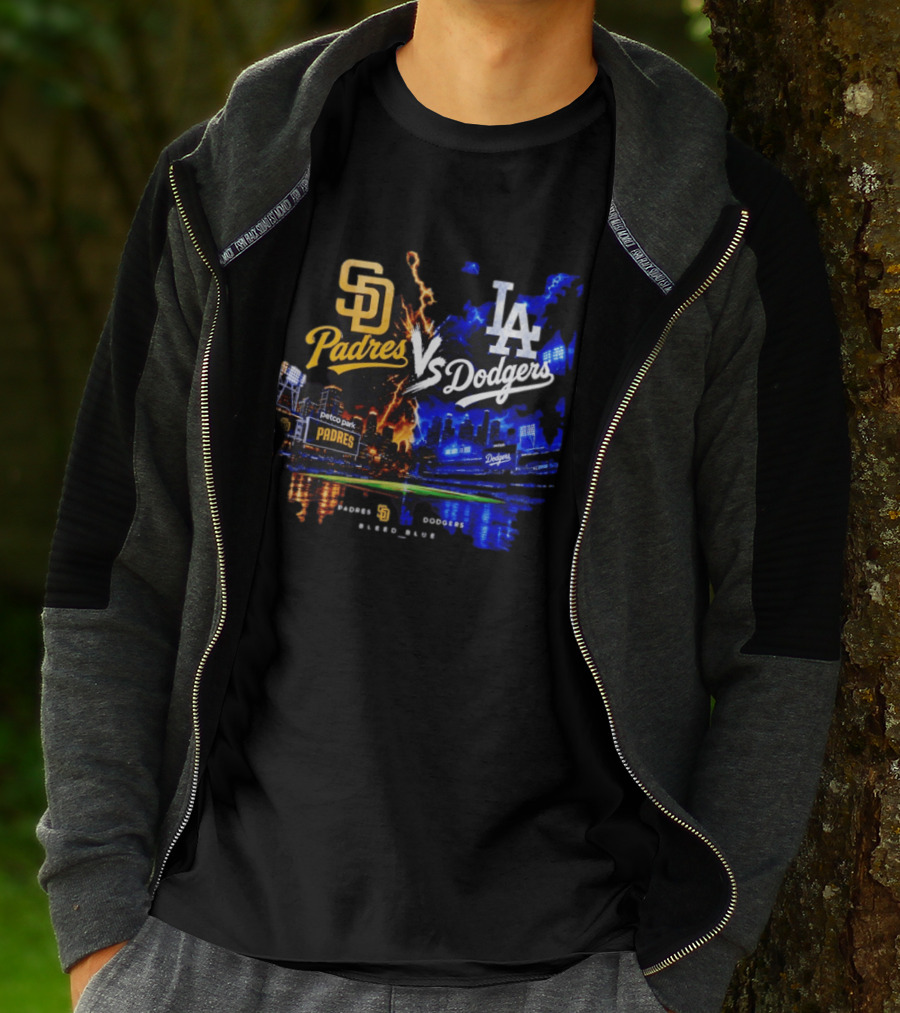 San Diego Padres Vs Los Angeles Dodgers Bleed Blue Petco Park Stadium Lightning T-Shirt