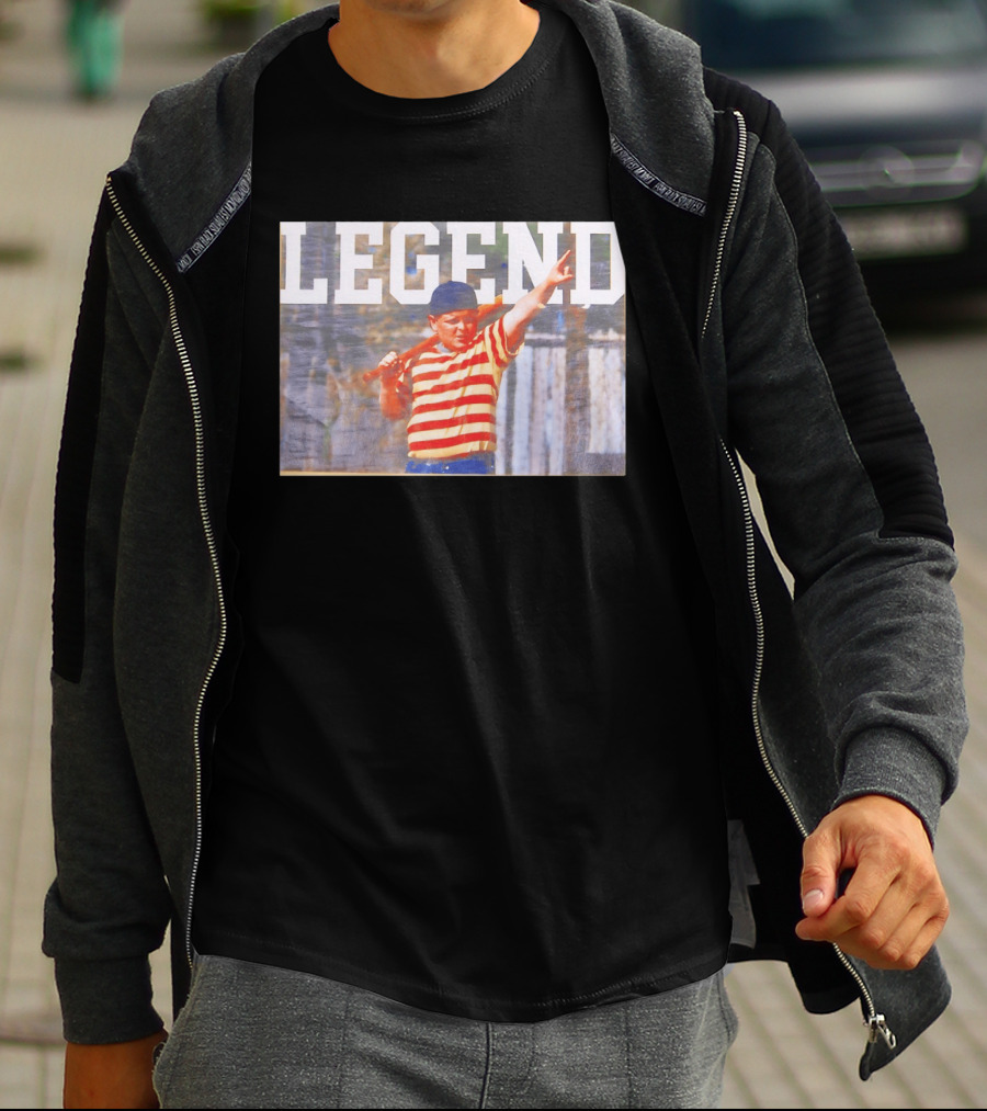 Sandlot Legend Striped Kid Holding Bat Pointing T-Shirt