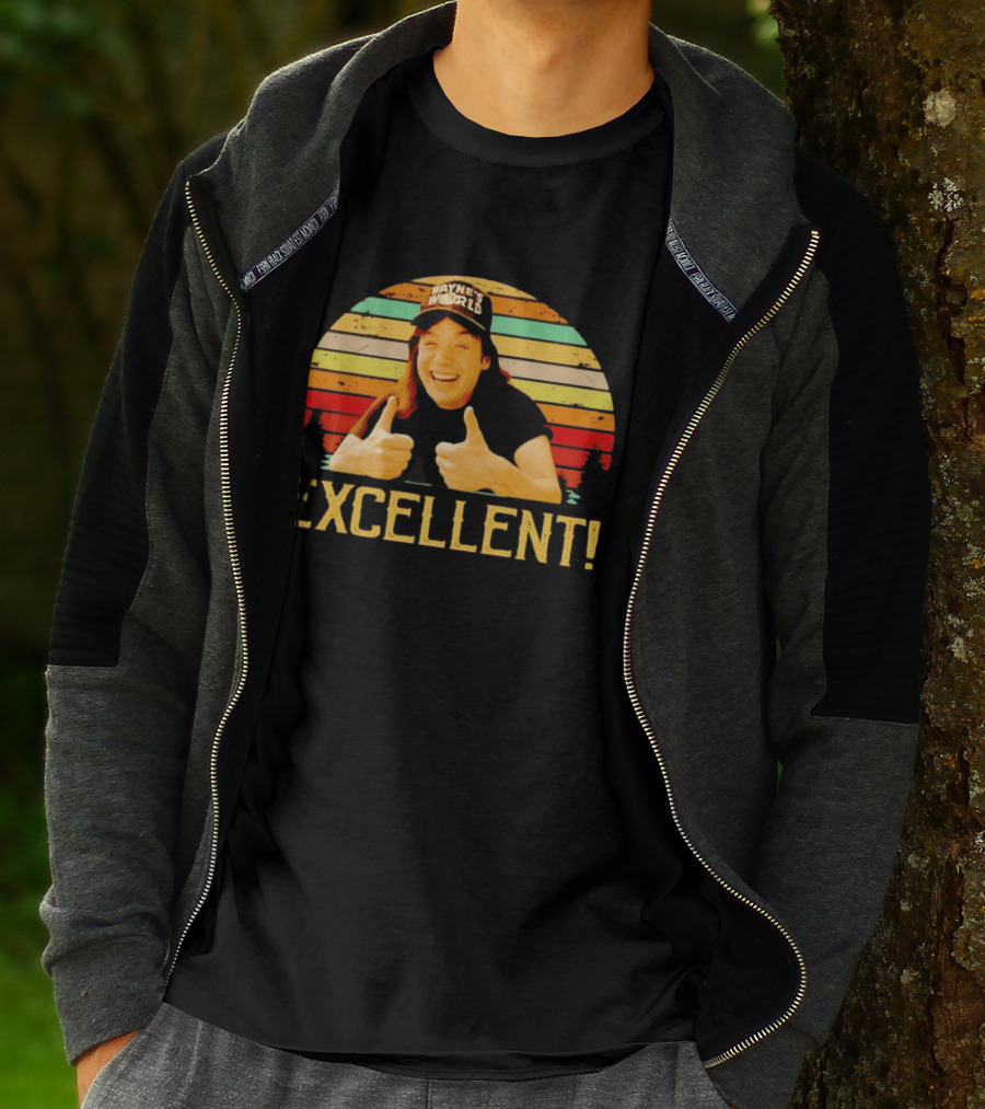Wayne's World Wayne Campbell Thumbs Up Excellent Retro Sunset T-Shirt