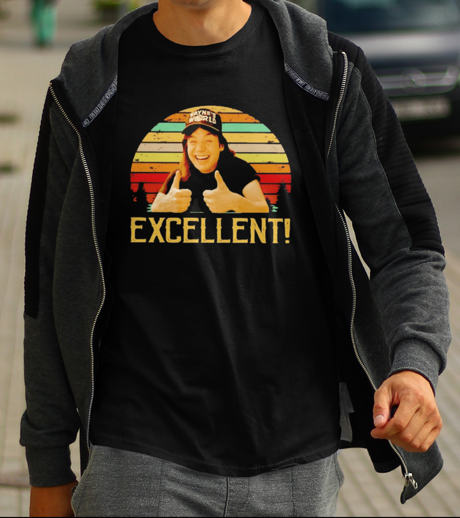 Wayne's World Wayne Campbell Thumbs Up Excellent Retro Sunset T-Shirt