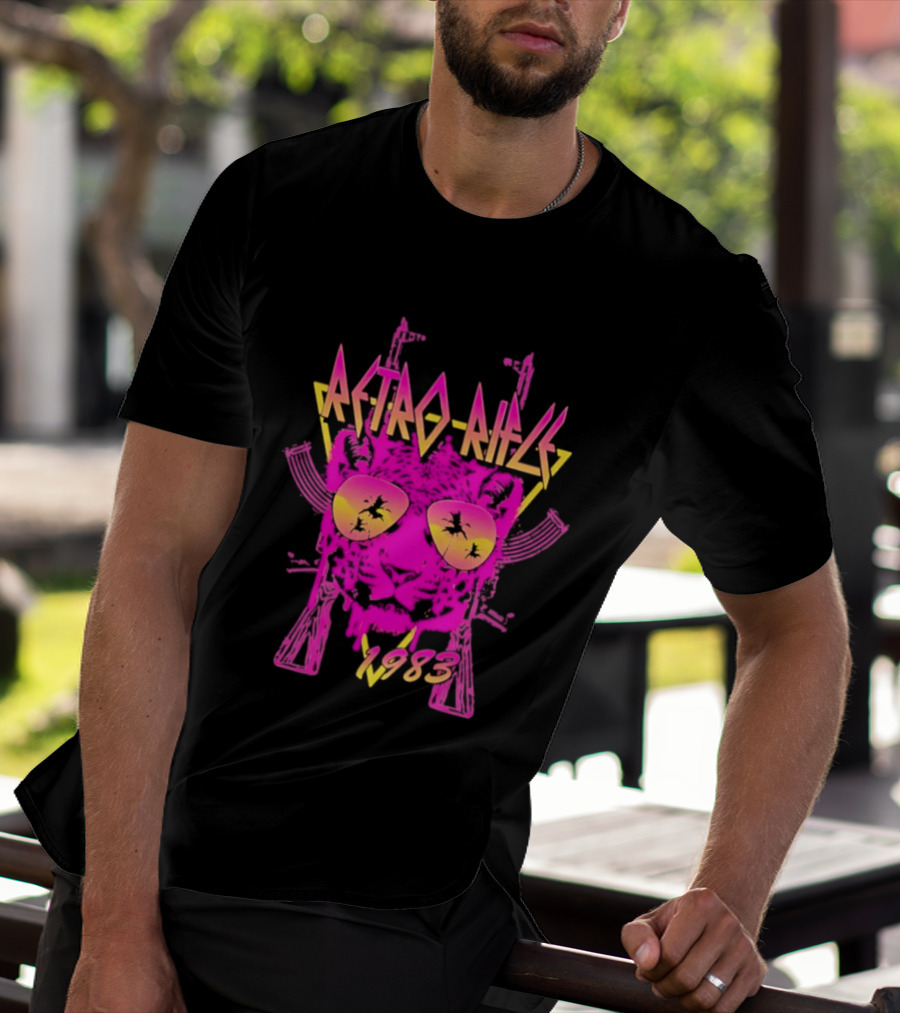 Retro Rifle 1983 Neon Skull Sunglasses Vintage Aesthetic T-Shirt