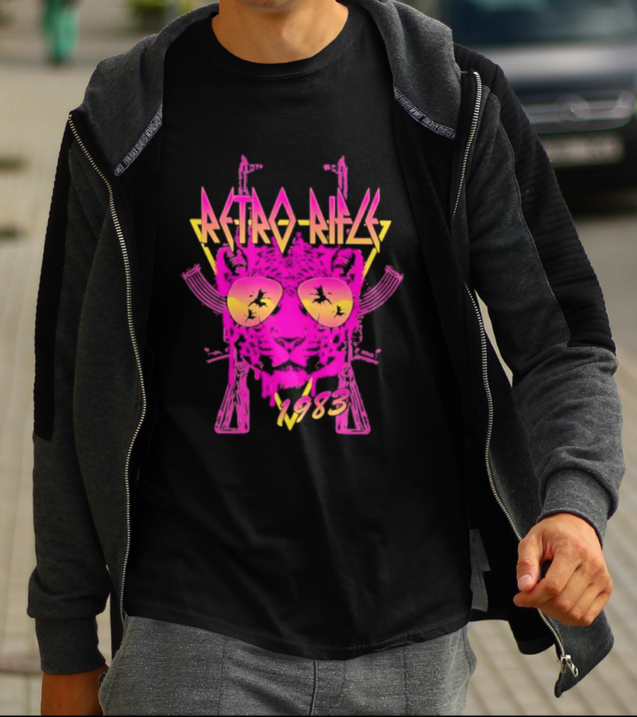 Retro Rifle 1983 Neon Skull Sunglasses Vintage Aesthetic T-Shirt