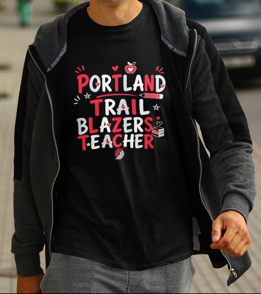 Portland Trail Blazers Teacher Heart Pencil Books T-Shirt