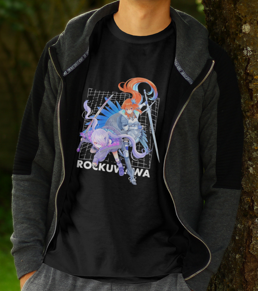 Rockuwawa Anime Warrior Girls Sword Katana Grid T-Shirt