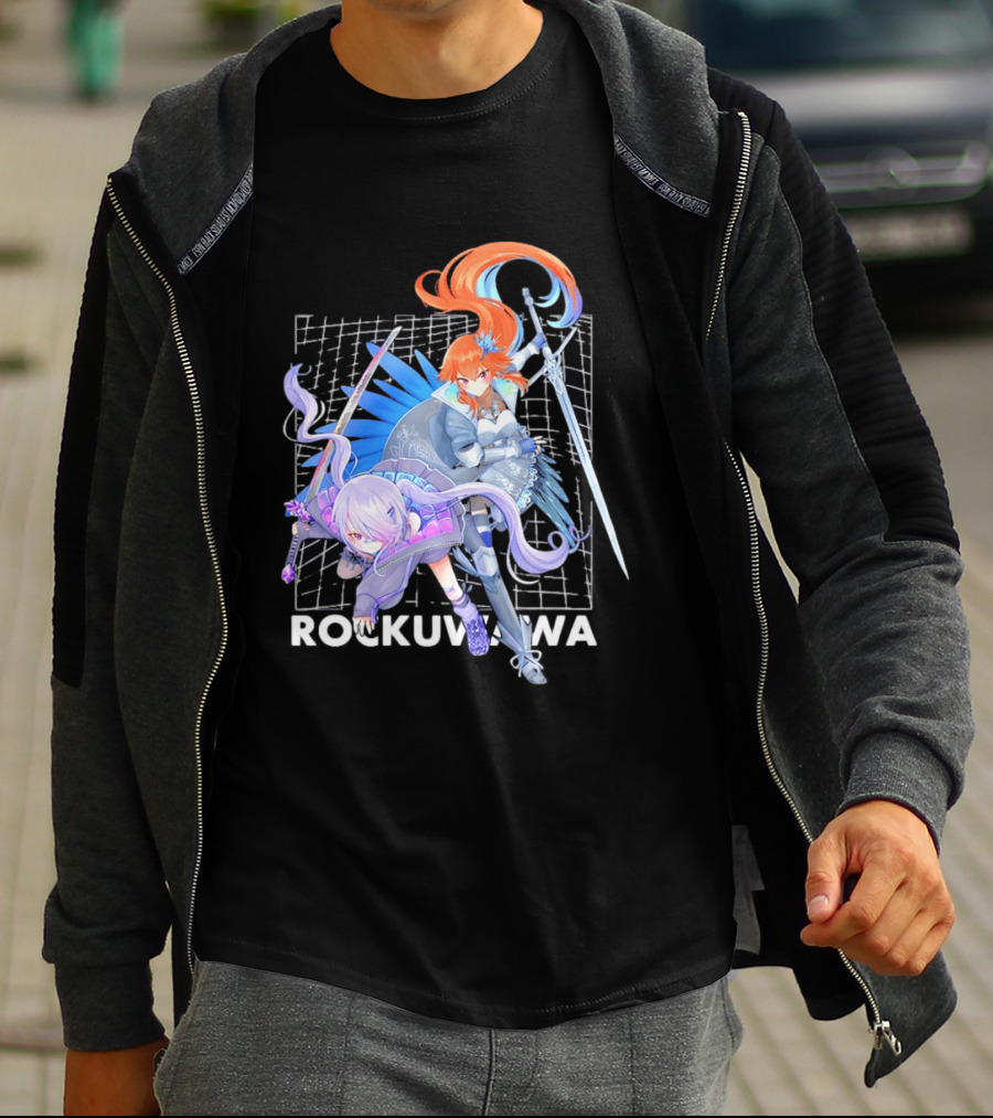 Rockuwawa Anime Warrior Girls Sword Katana Grid T-Shirt
