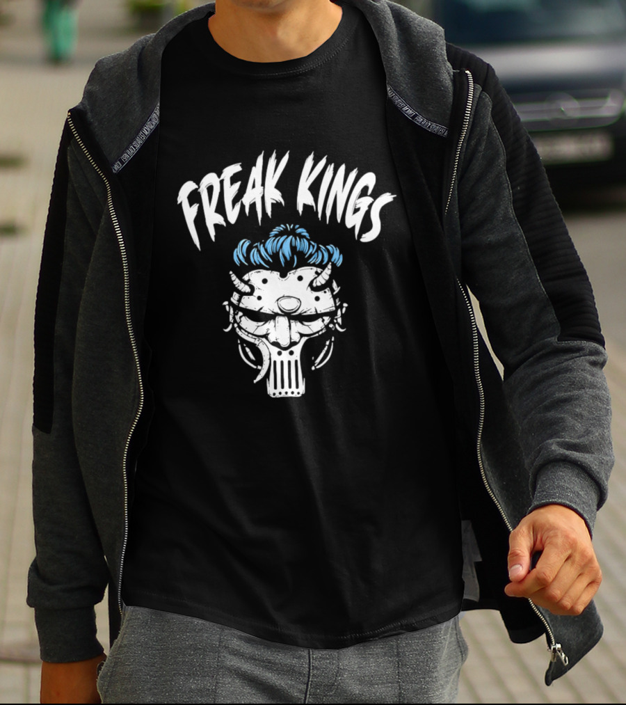 Freak Kings Horned Skull Blue Hair T-Shirt