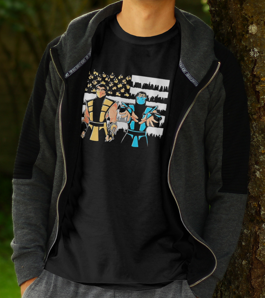 Mortal Kombat Scorpion Sub Zero Fire Ice American Flag T-Shirt