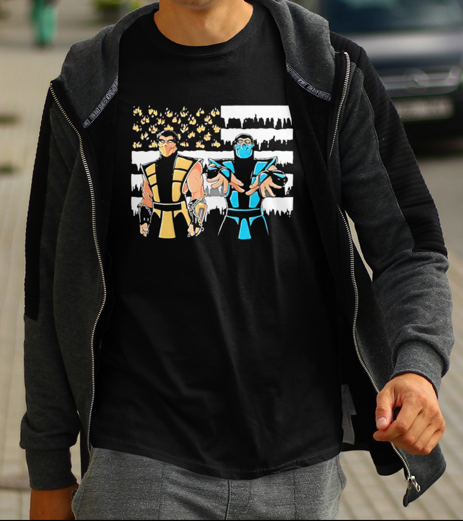 Mortal Kombat Scorpion Sub Zero Fire Ice American Flag T-Shirt